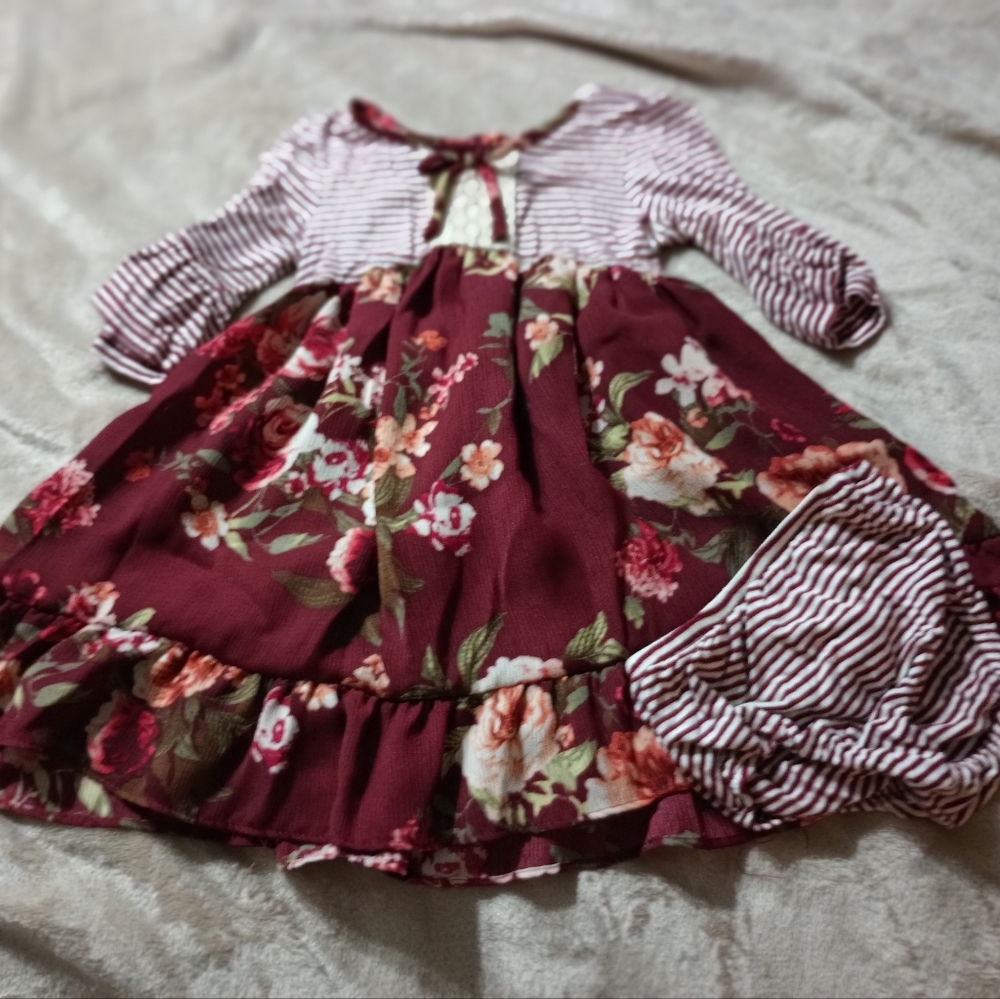 Bonnie Baby 24 Months Floral Burgundy Kids Dress